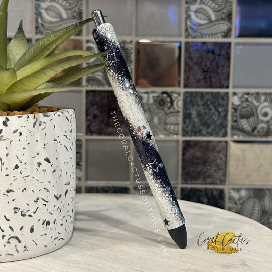 Custom Pen - Black & White Star Swirl