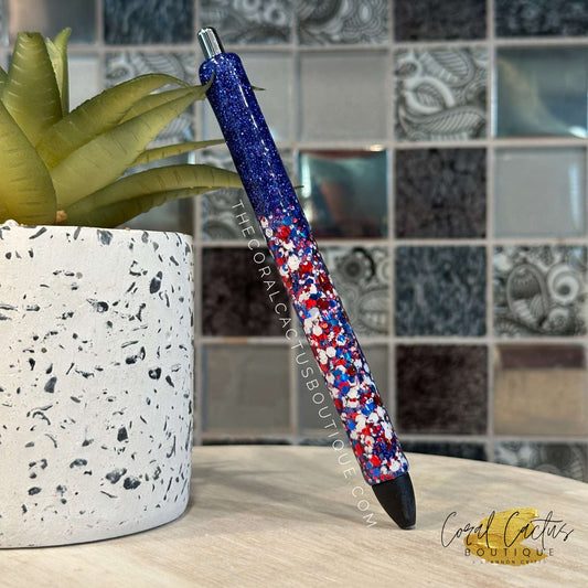 Custom Pen - Blue with RWB Glitter