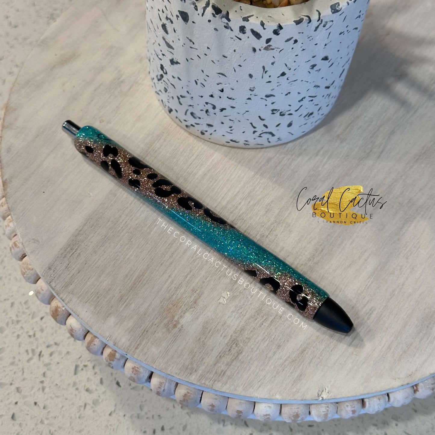 Custom Pen - Leopard Teal Swirl