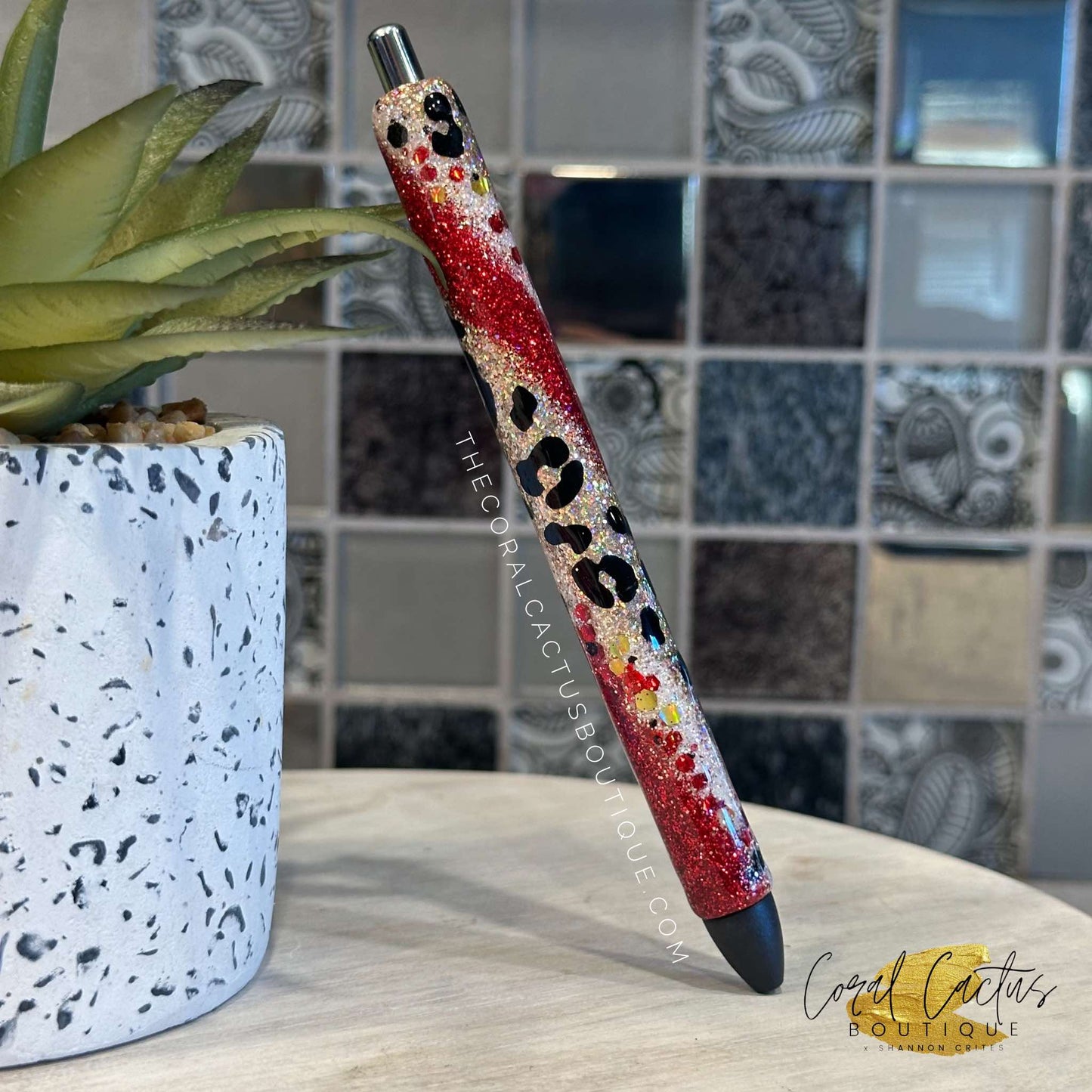 Custom Pen - Red and Gold Leopard Swirl