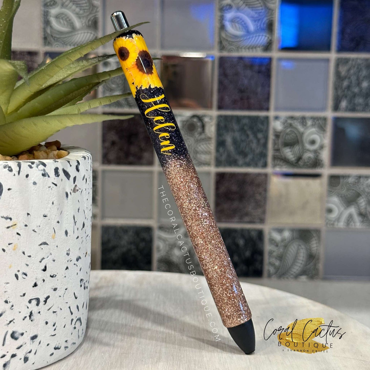 Custom Pen - Black and Gold Sunflower