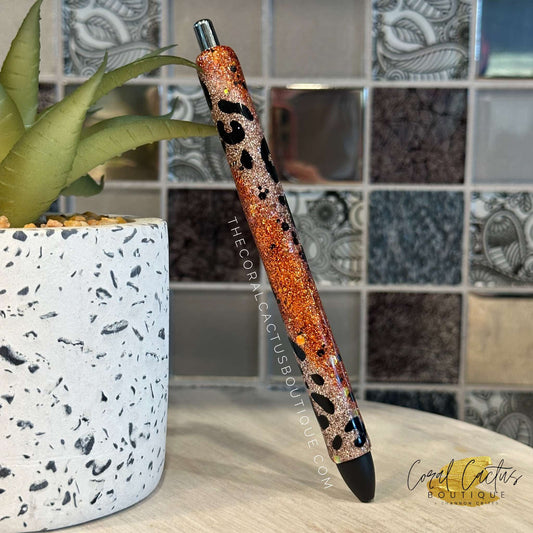 Custom Pen - Orange and Leopard Swirl