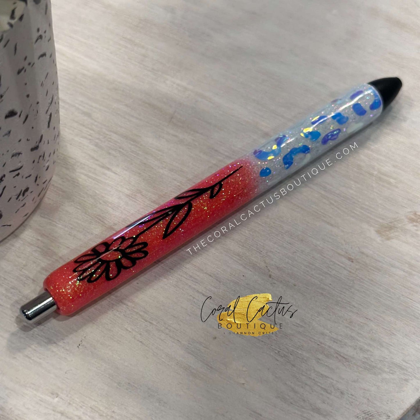 Custom Pen - Coral Flower Leopard