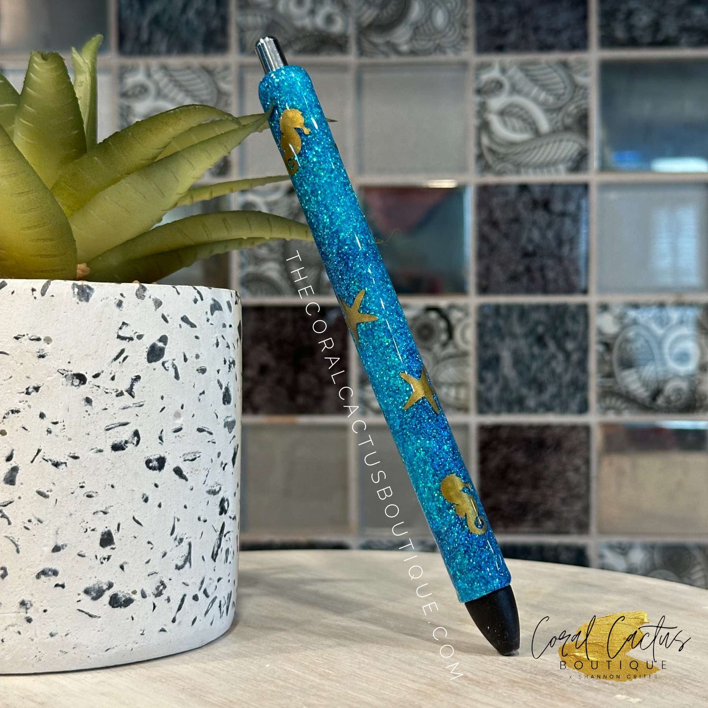 Custom Pen - Ocean Seahorse & Starfish