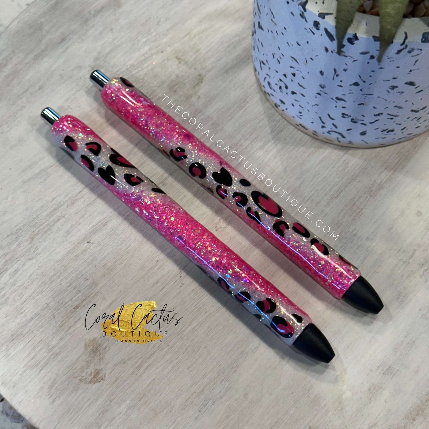 Custom Pen - Pink Heart Leopard Swirl