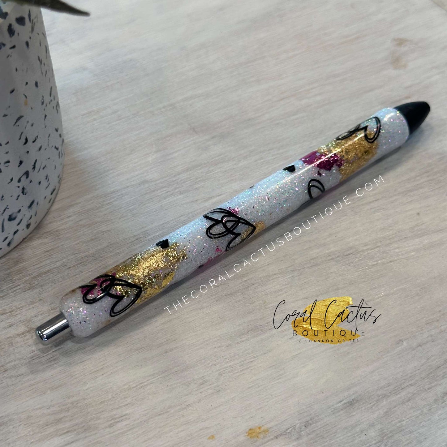 Custom Pen - Love Hearts White with Foil