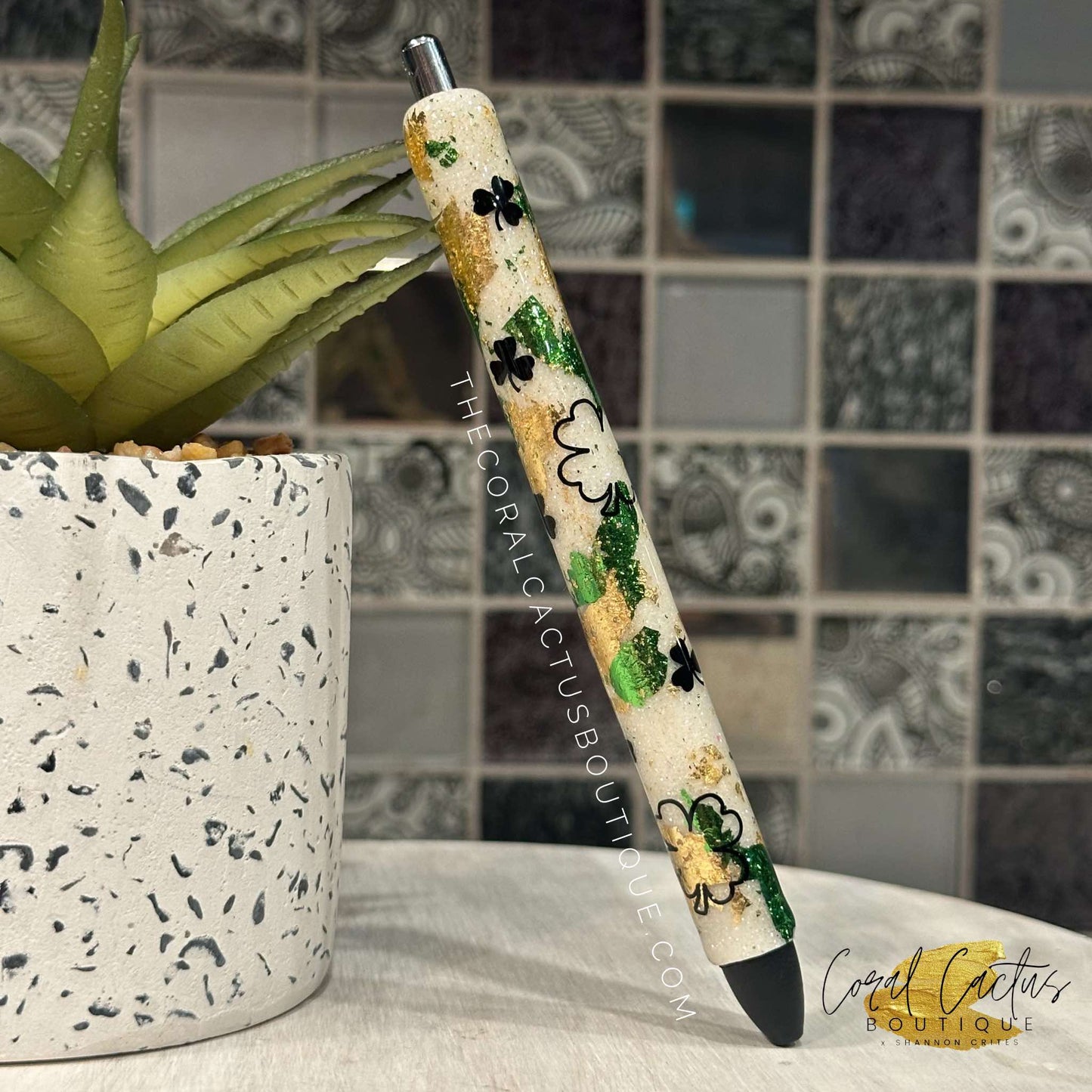 Custom Pen - Green & Gold Foil Lucky