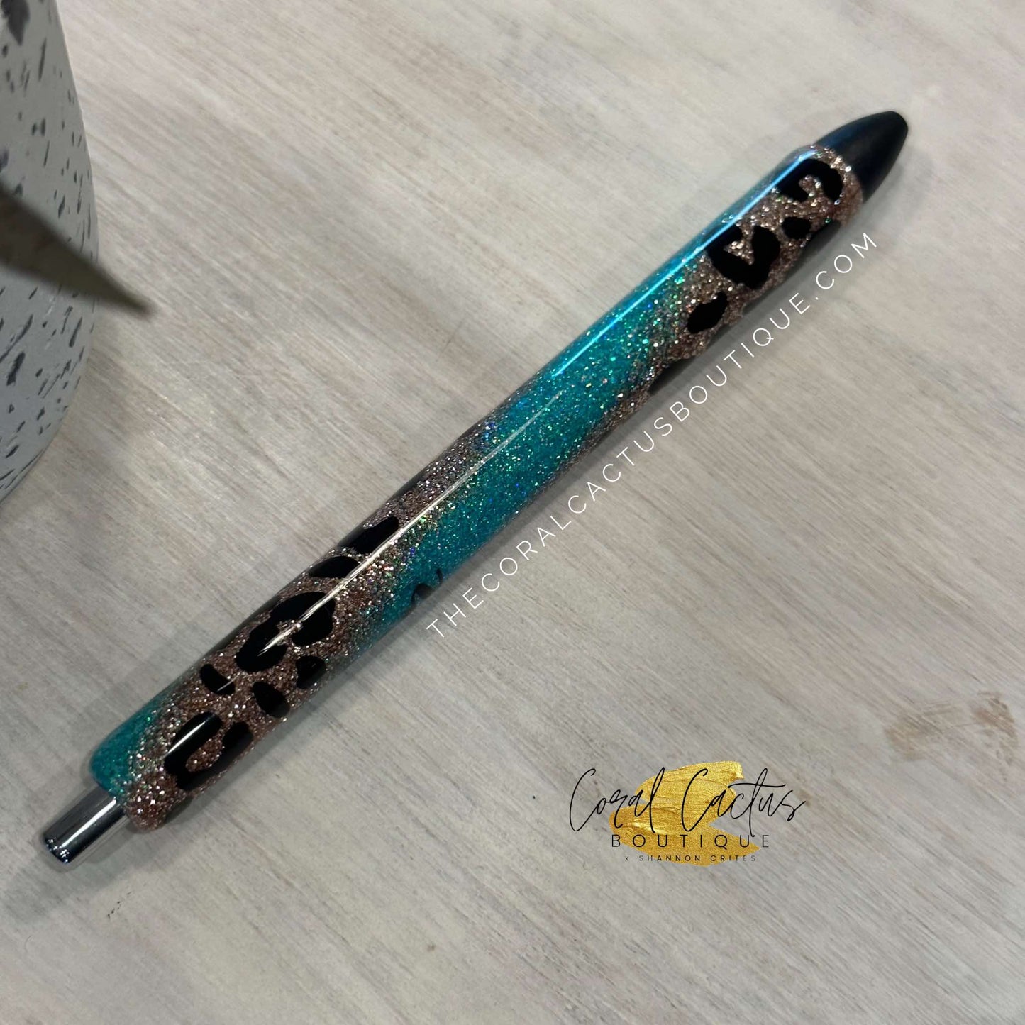 Custom Pen - Leopard Teal Swirl