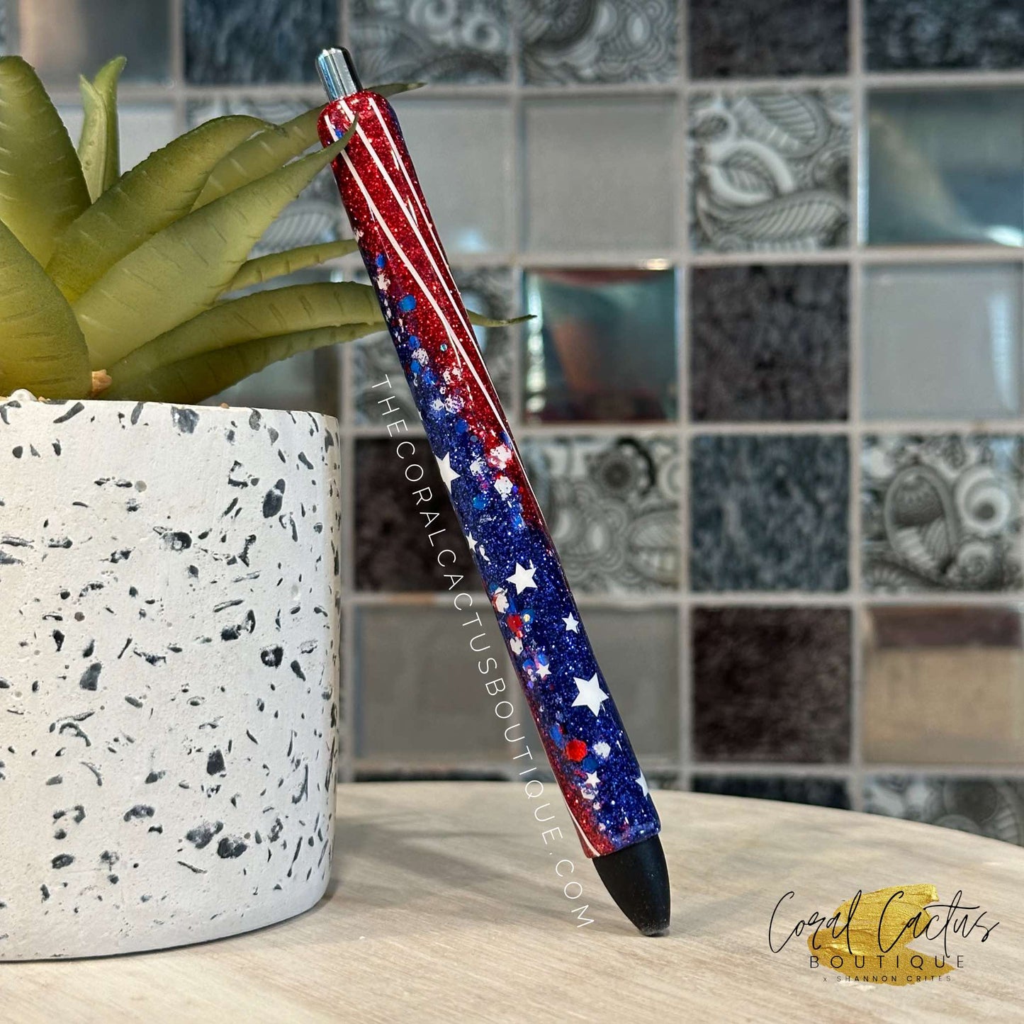 Custom Pen - Stars & Thin Stripes Swirl