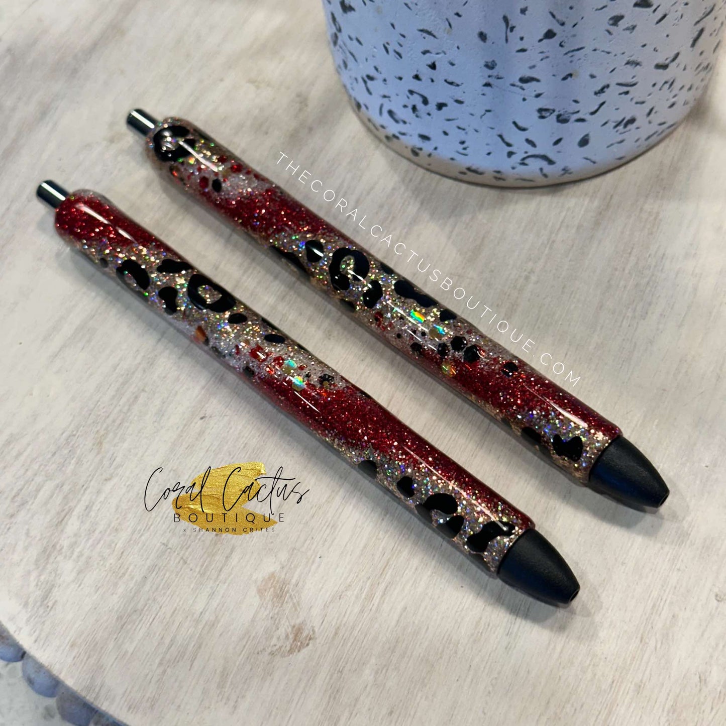 Custom Pen - Red and Gold Leopard Swirl