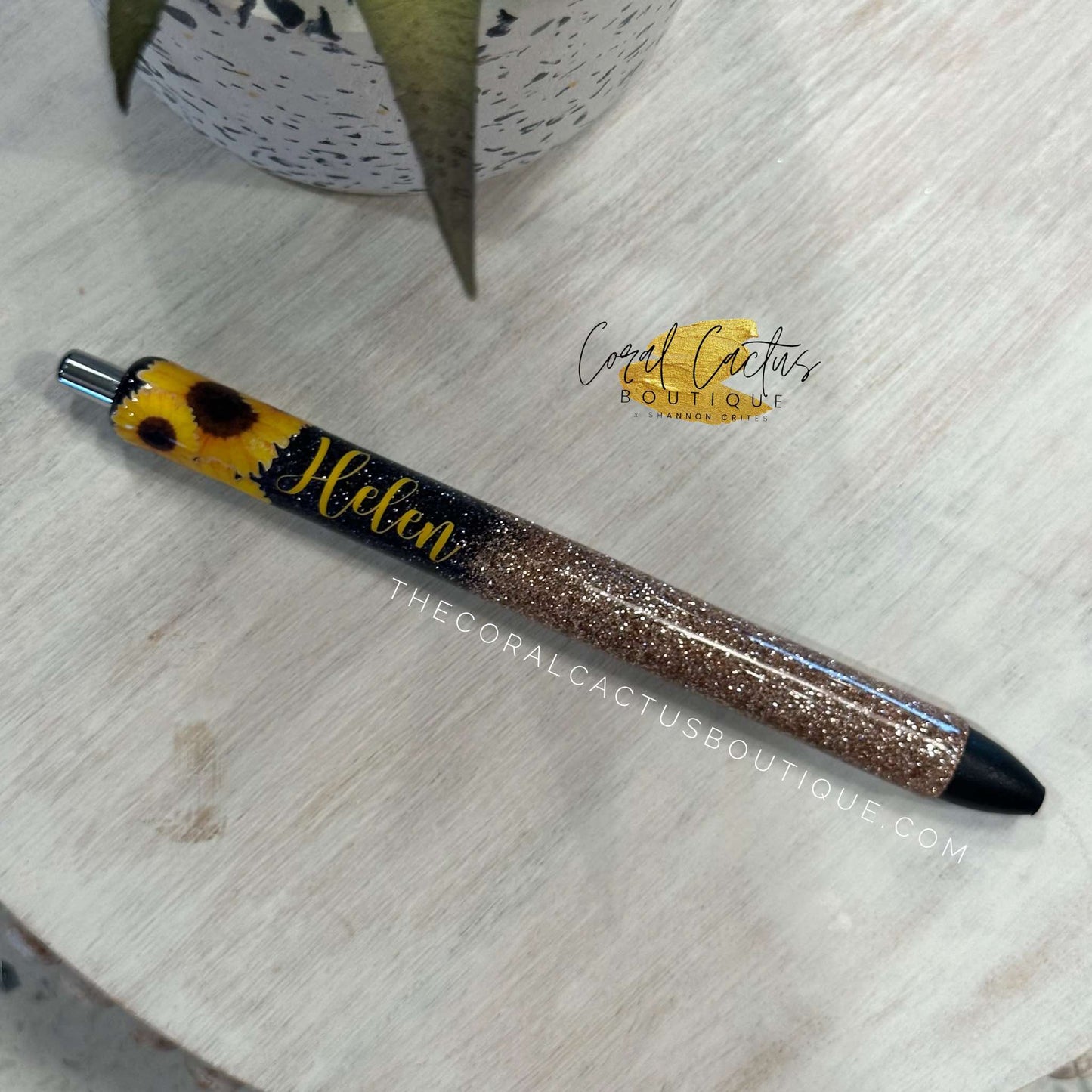 Custom Pen - Black and Gold Sunflower