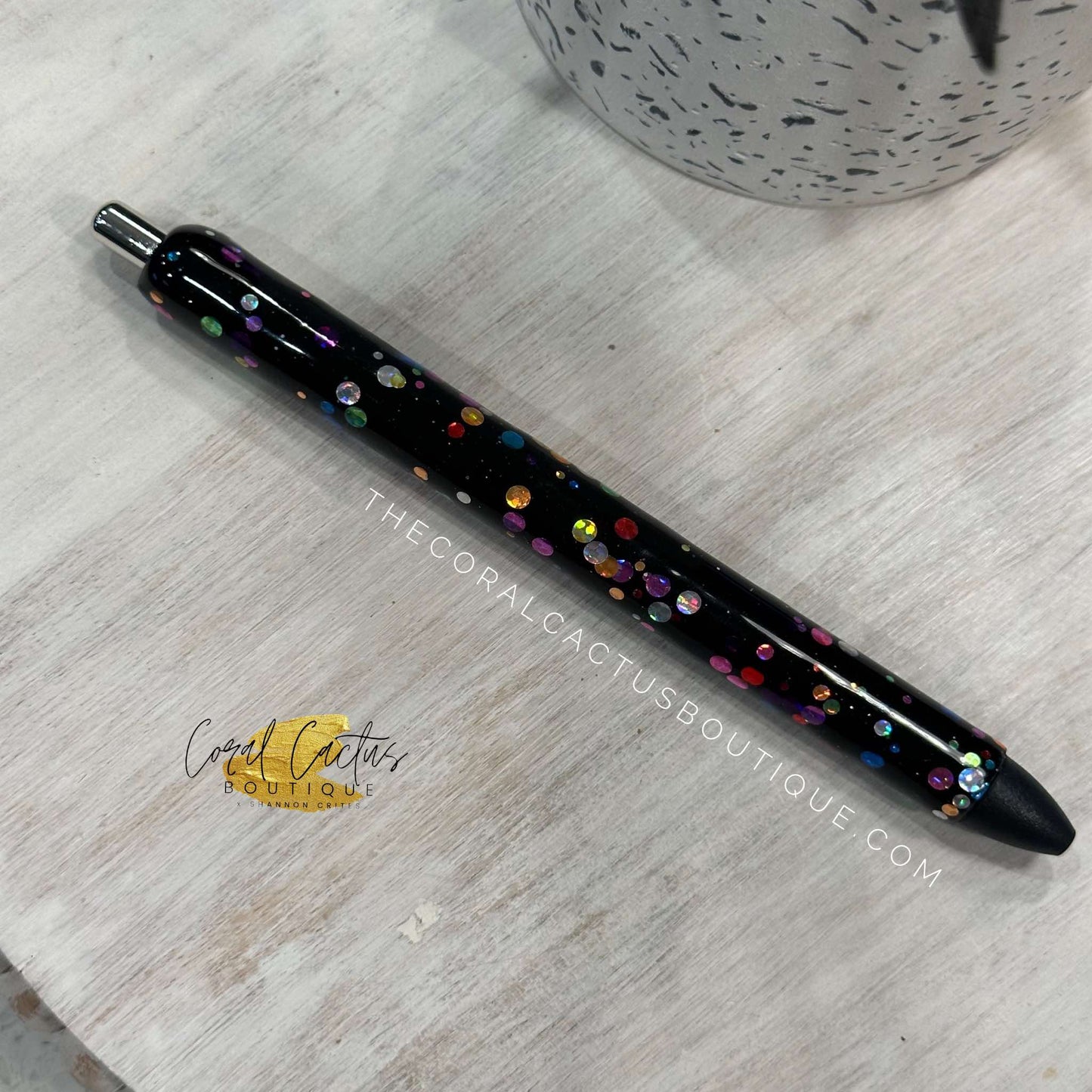 Custom Pen - Black Multicolor Glitter