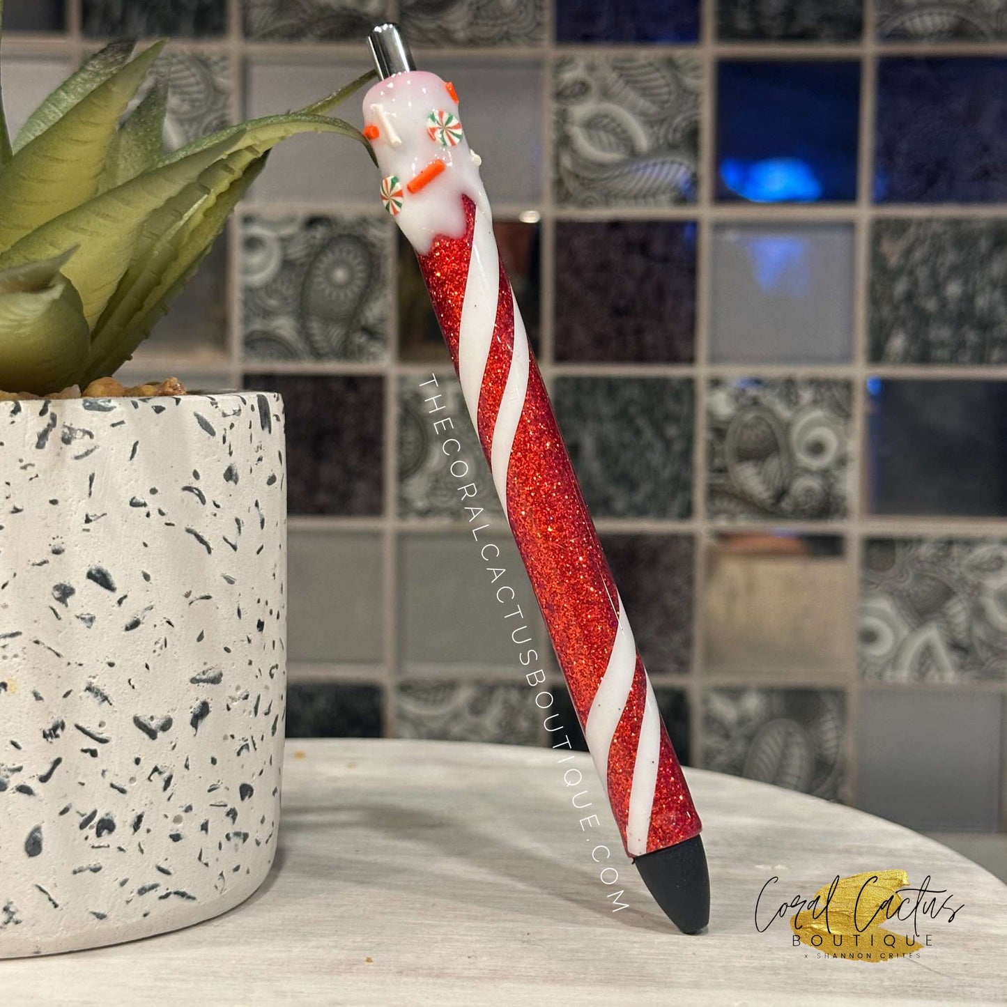 Custom Pen - Red Candy Cane Swirl Drip