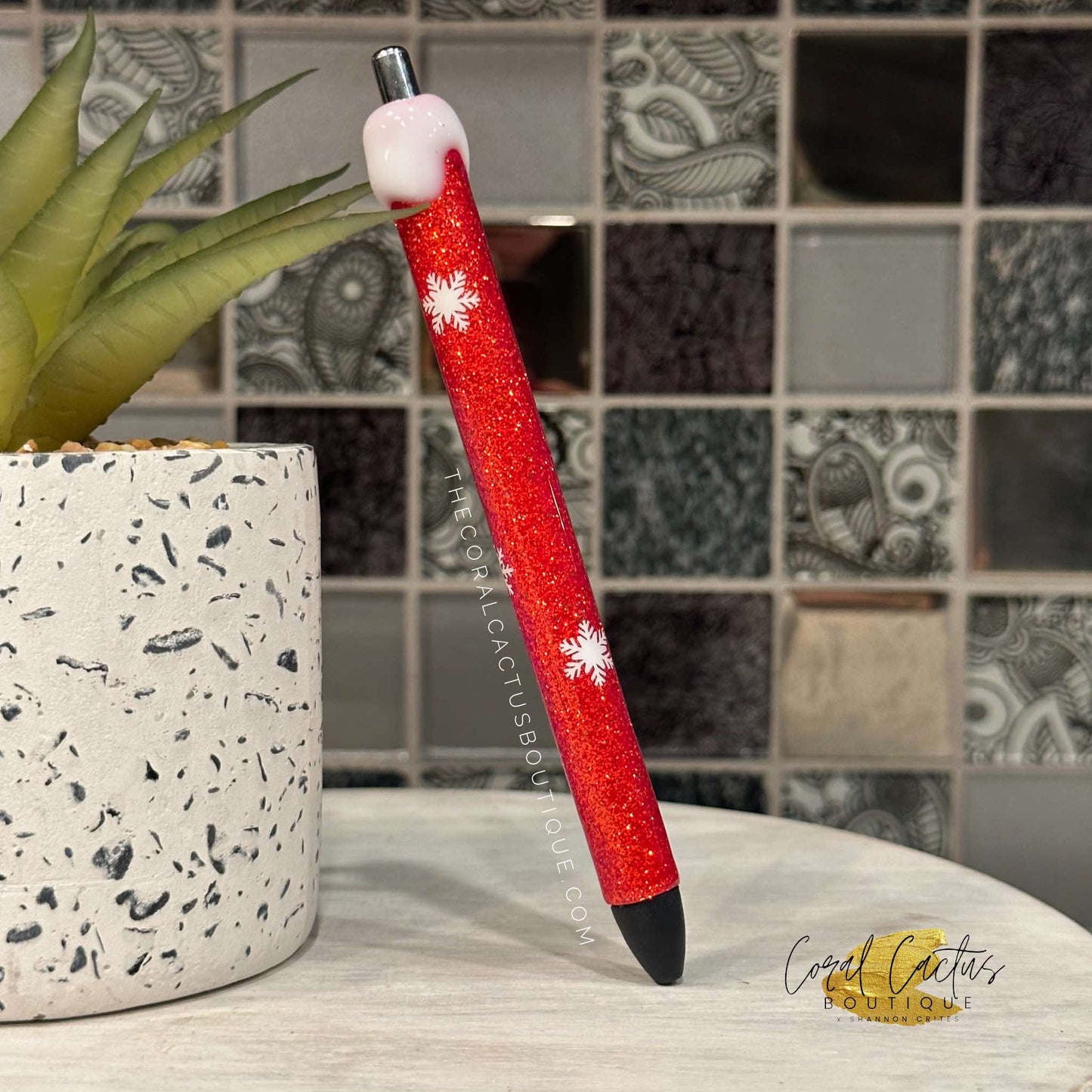 Custom Pen - Christmas Snowflake Red Drip