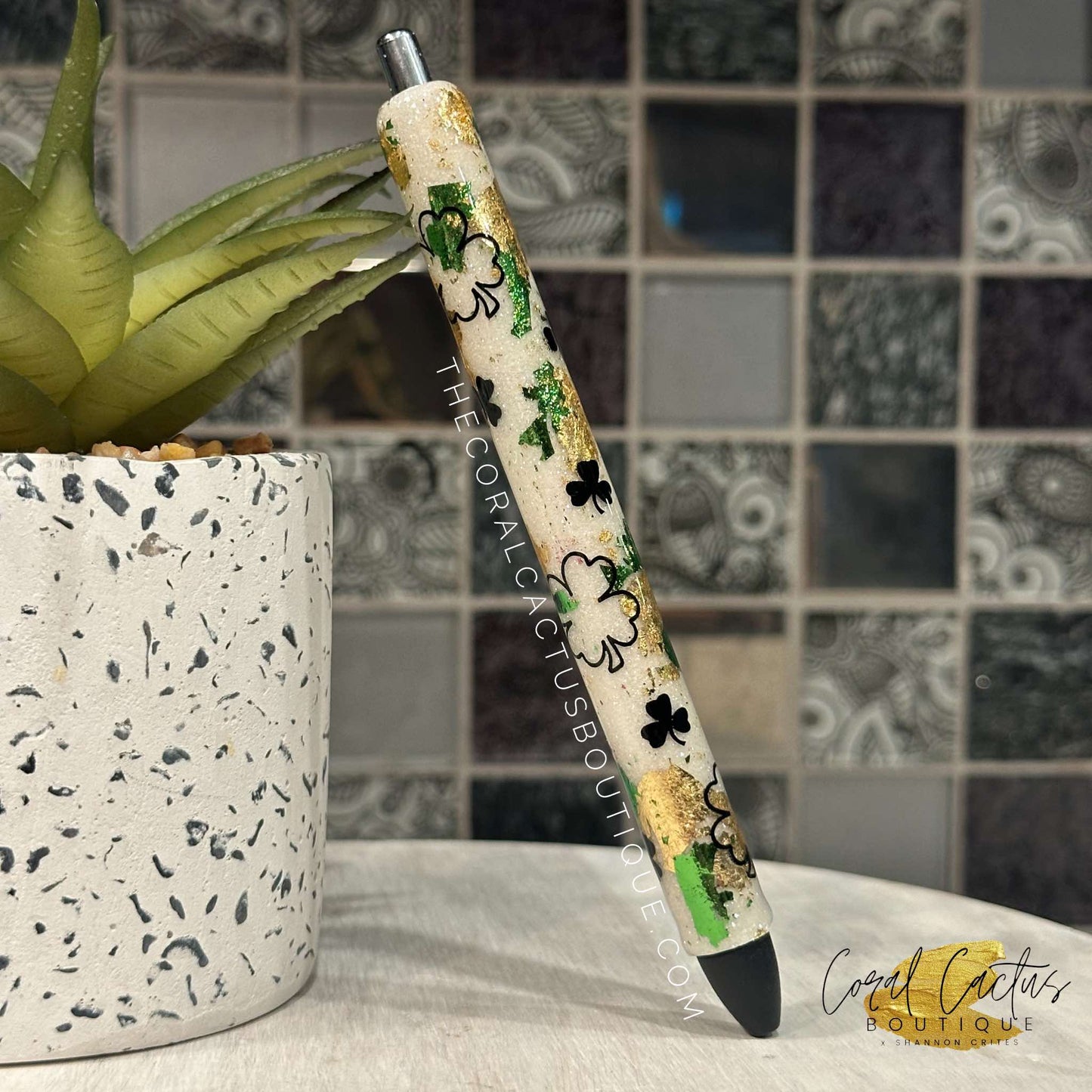 Custom Pen - Green & Gold Foil Lucky