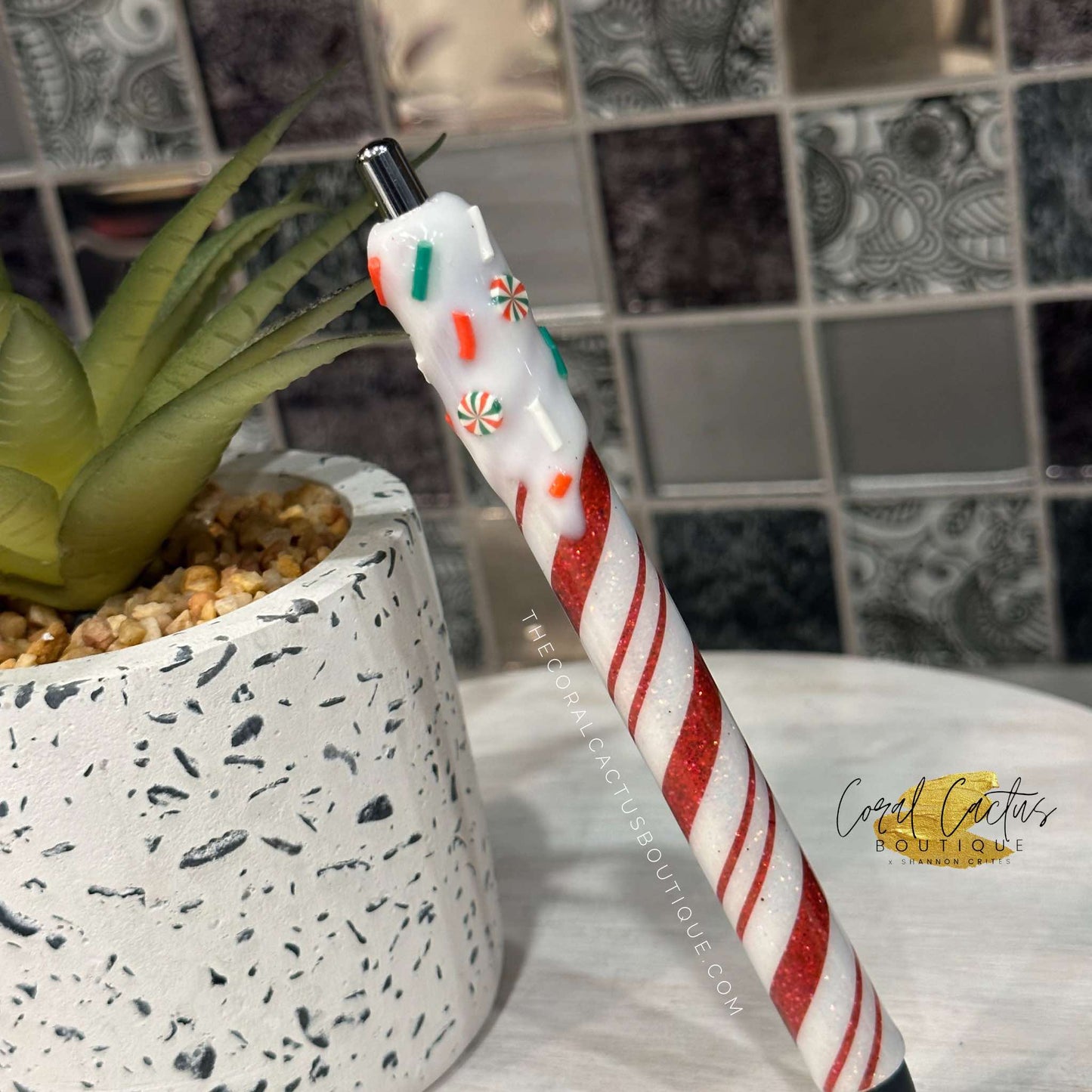 Custom Pen - Christmas Candy Cane Multi Swirl Drip