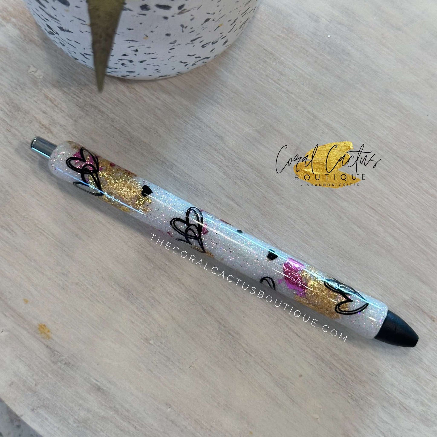 Custom Pen - Love Hearts White with Foil