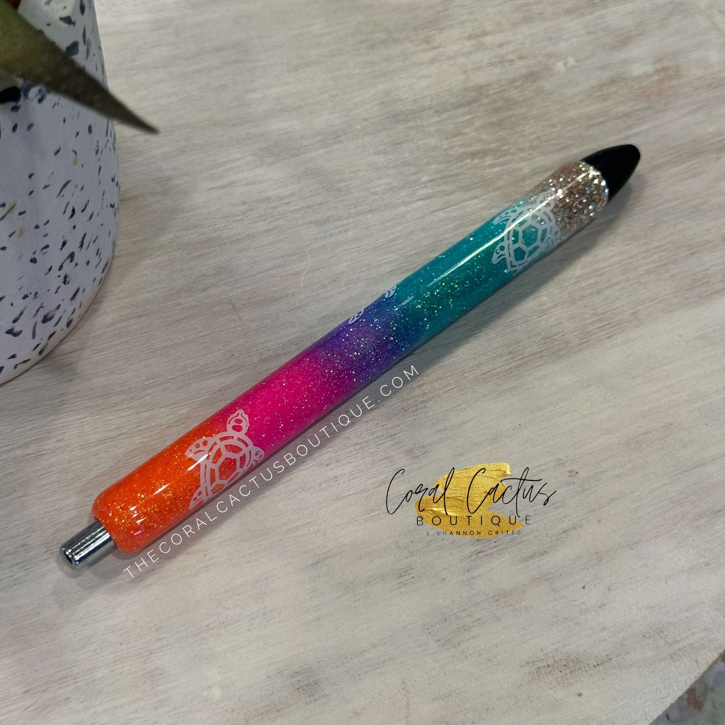 Custom Pen - Neon Beach Sea Turtle