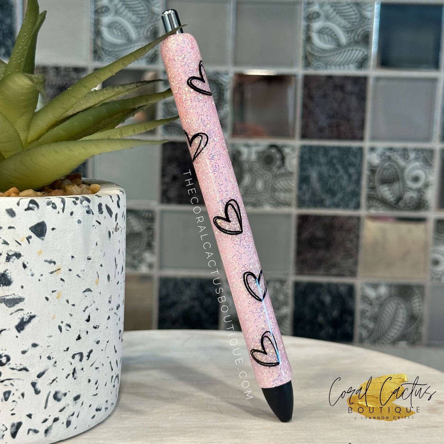 Custom Pen - Love Hearts Light Pink