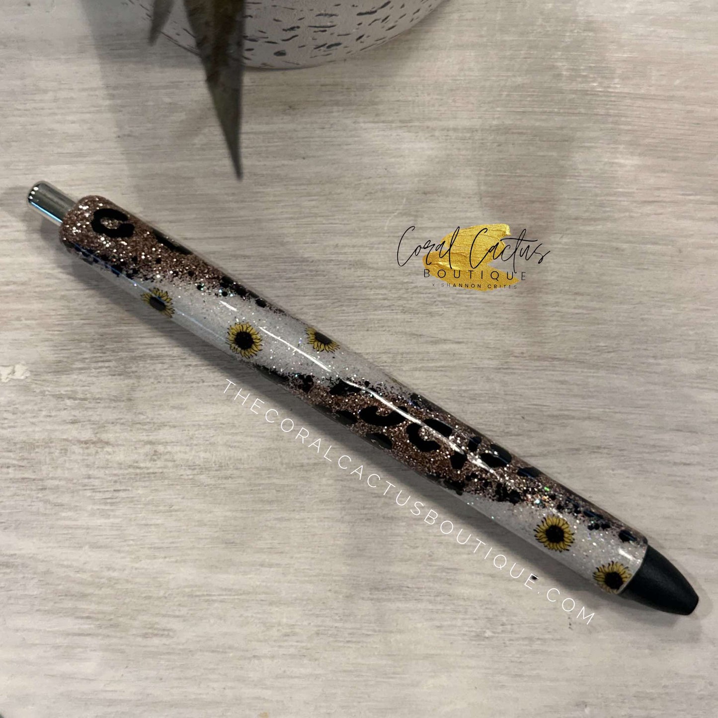 Custom Pen - Sunflower and Leopard Swirl