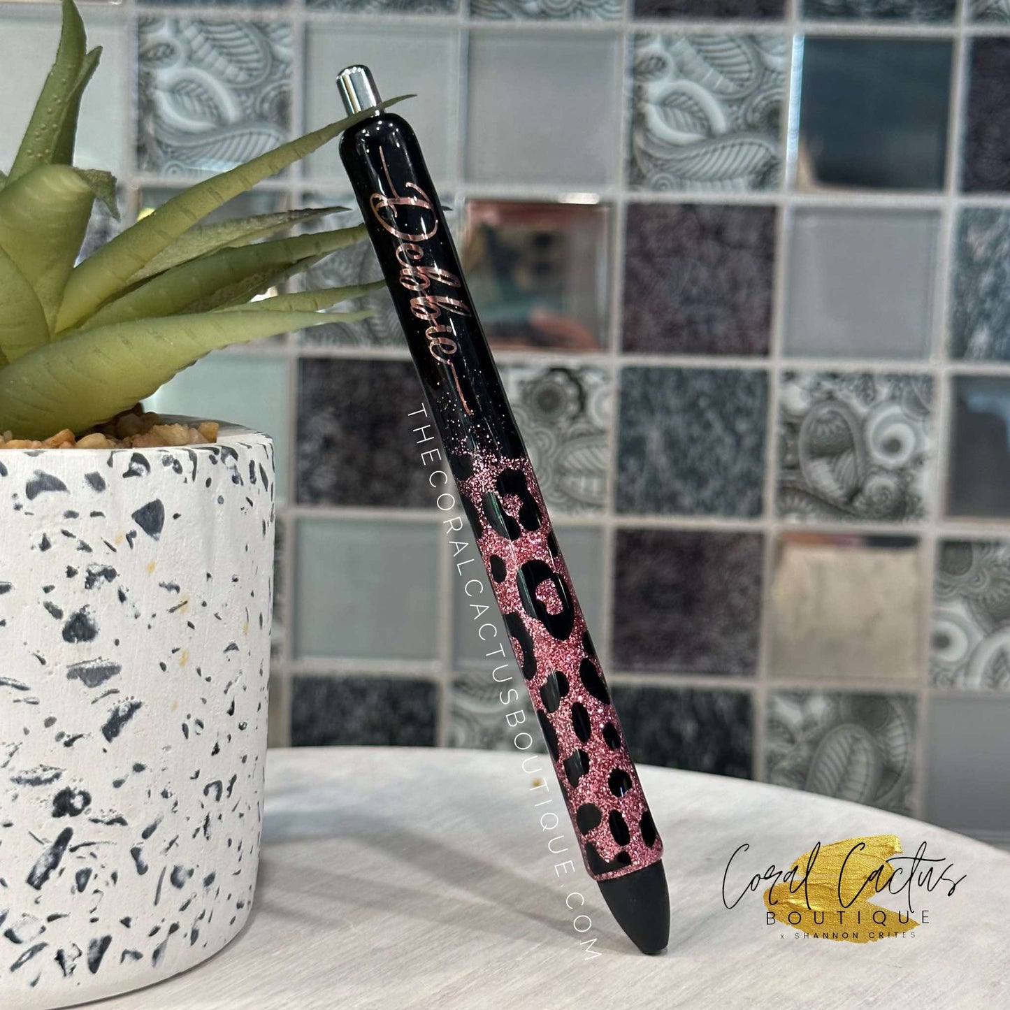 Custom Pen - Black & Rose Gold Leopard