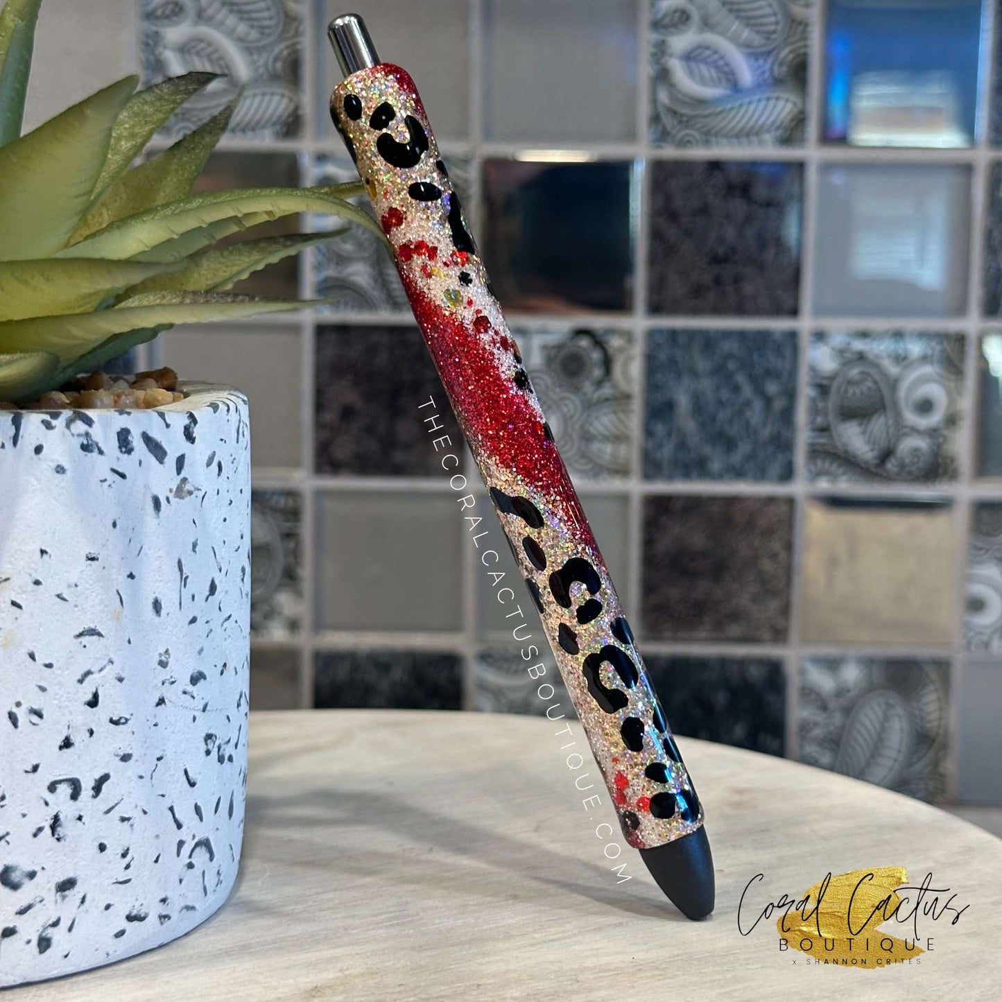 Custom Pen - Red and Gold Leopard Swirl