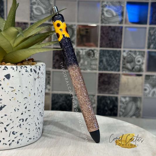 Custom Pen - Black and Gold Sunflower