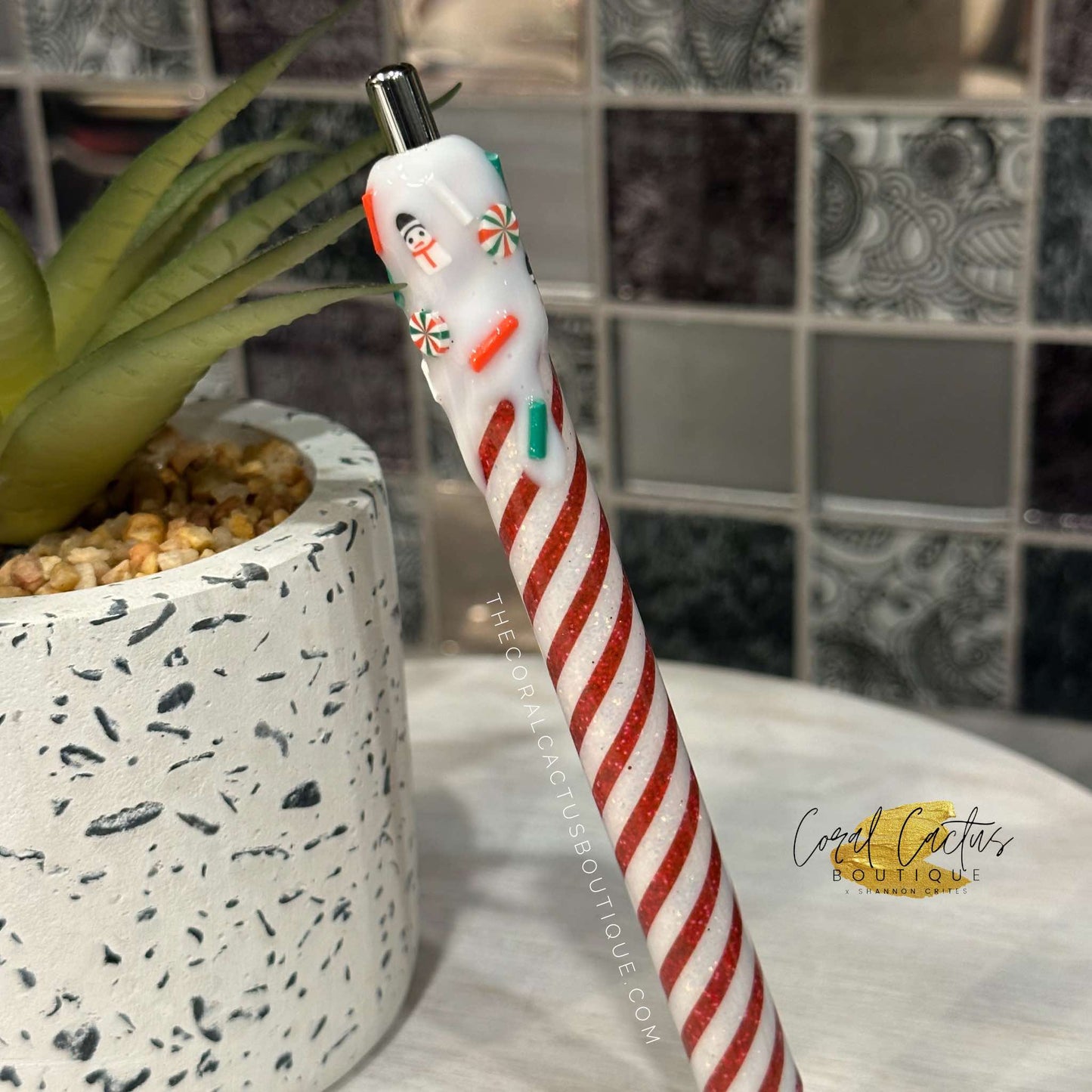 Custom Pen - Candy Cane Thin Stripe Drip