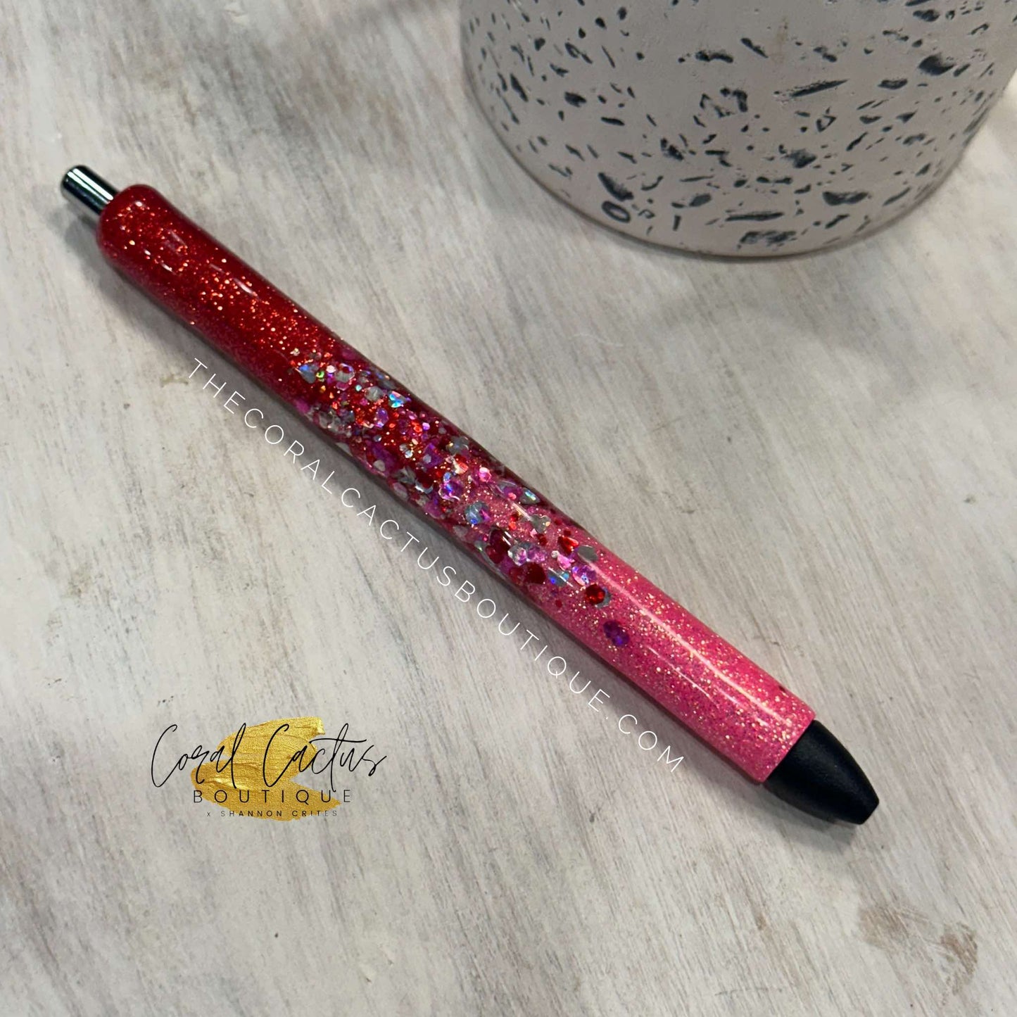 Custom Pen - Pink & Red Glitter