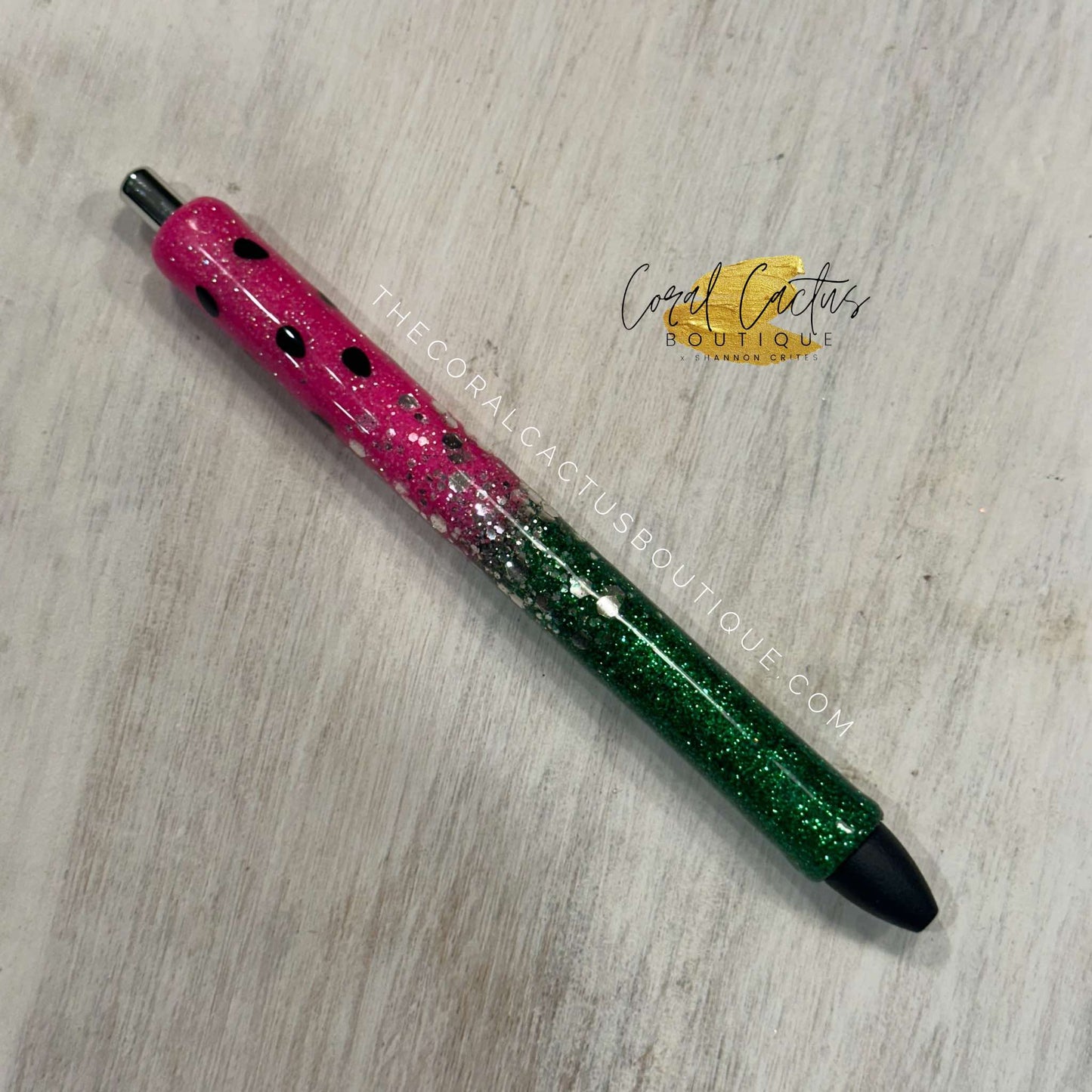 Custom Pen - Watermelon Silver Glitter