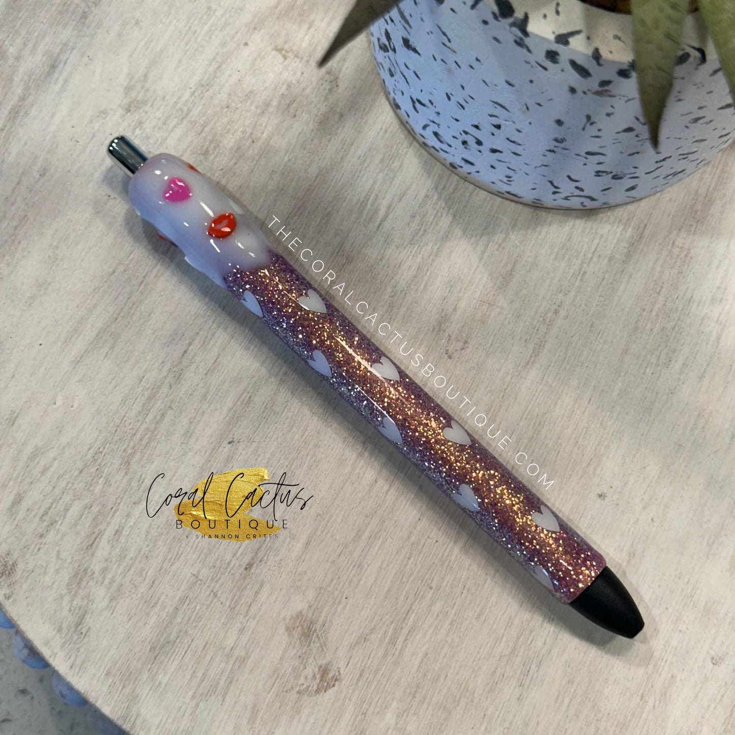 Custom Pen - Rose Gold Hearts Drip