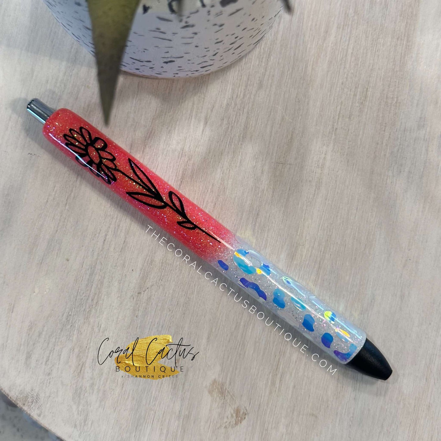 Custom Pen - Coral Flower Leopard