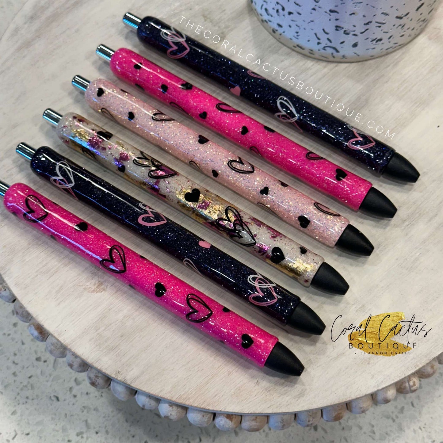 Custom Pen - Love Hearts Black