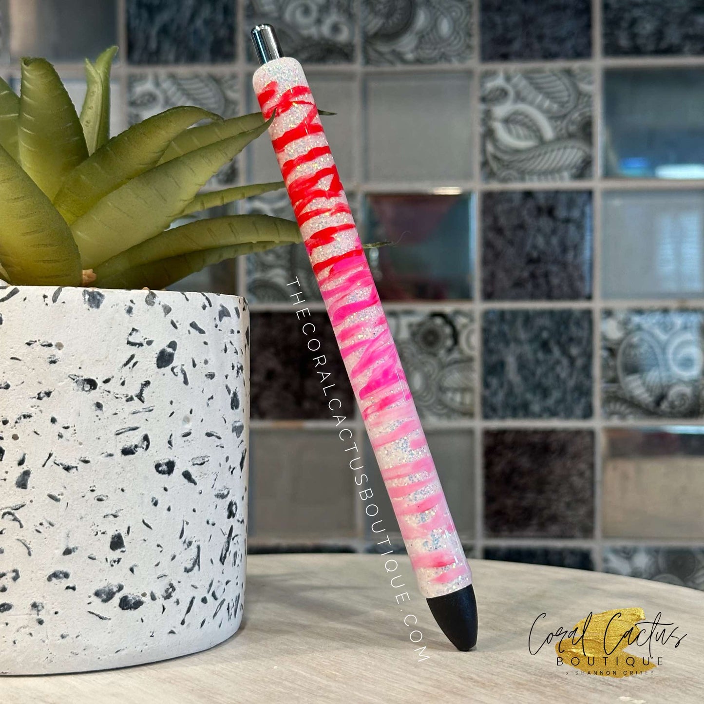 Custom Pen - Red & Pink Paint Stripes