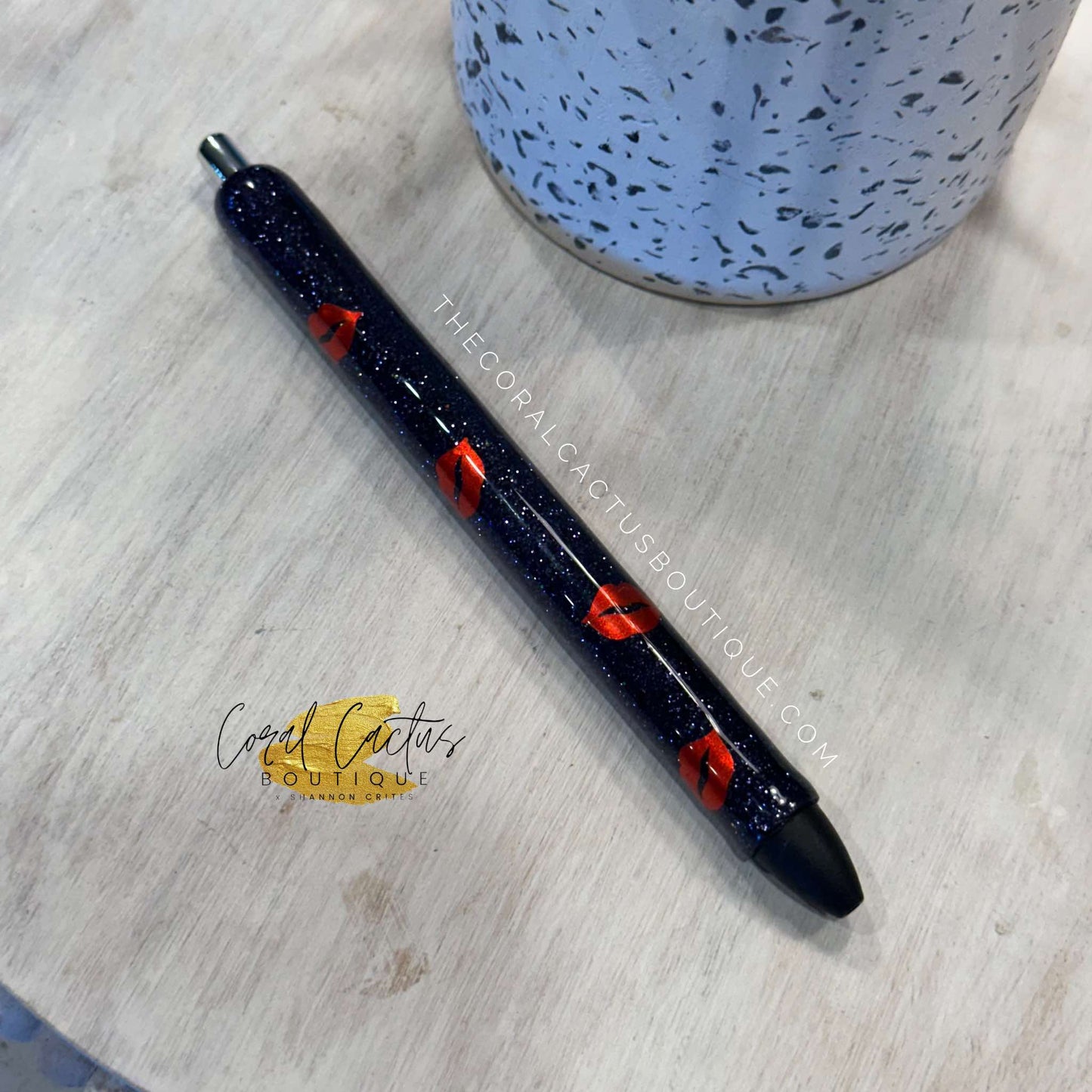 Custom Pen - Black with Red Lips