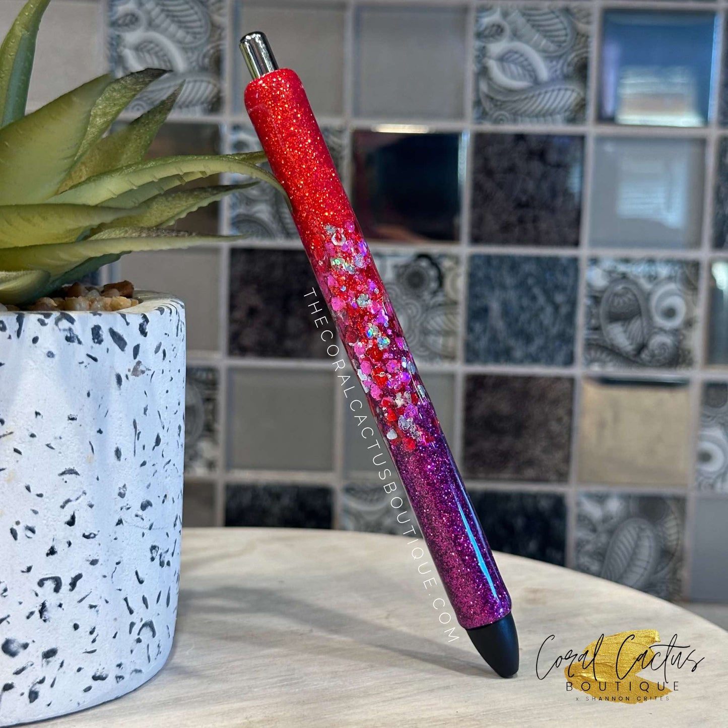 Custom Pen - Red & Purple Glitter