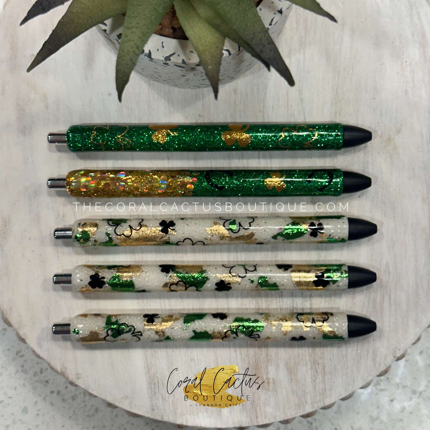 Custom Pen - Green & Gold Foil Lucky