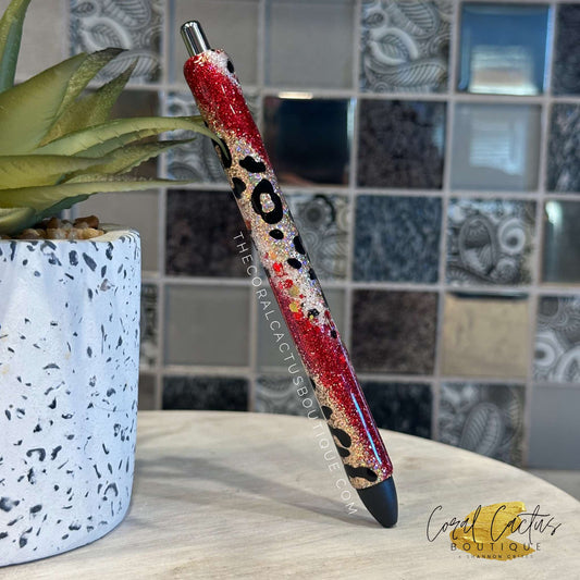 Custom Pen - Red and Gold Leopard Swirl