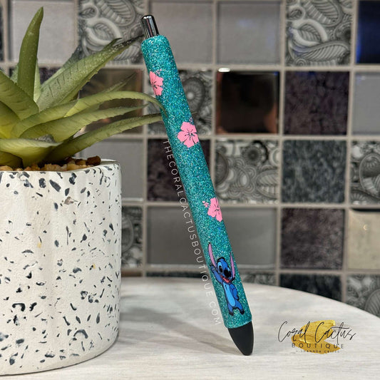 Custom Pen - Blue Alien Floral