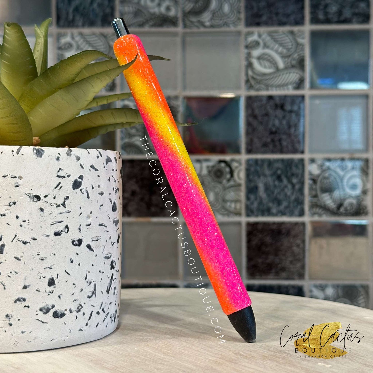 Custom Pen - Pink, Yellow & Orange Swirl