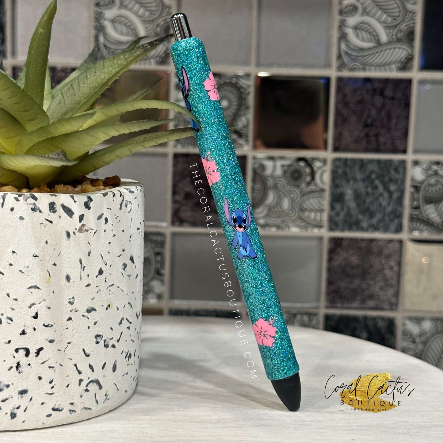 Custom Pen - Blue Alien Floral