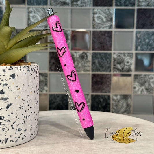 Custom Pen - Love Hearts Bright Pink