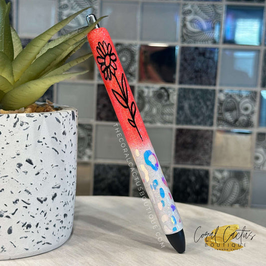 Custom Pen - Coral Flower Leopard