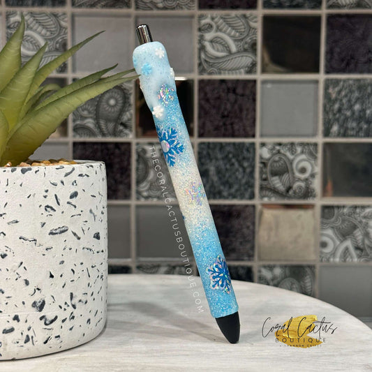 Custom Pen - Blue & White Snowflake Drip