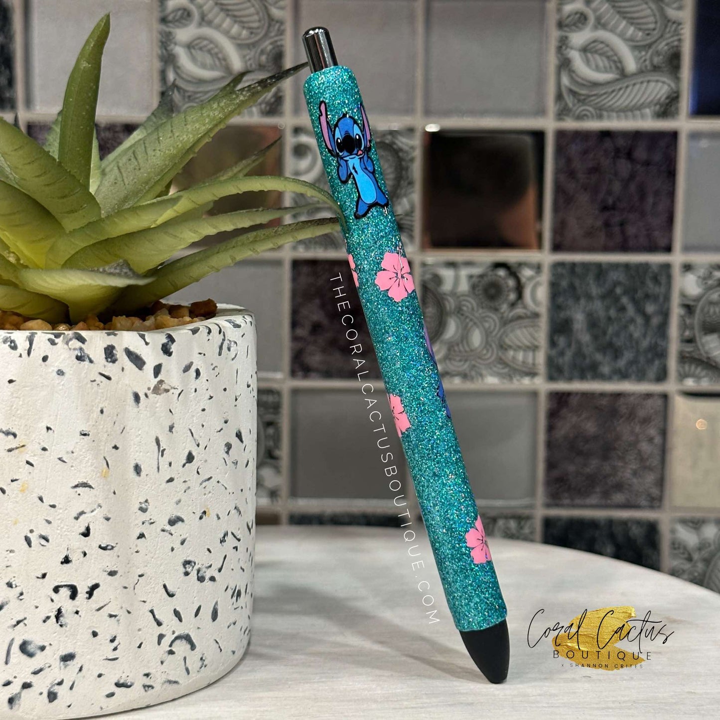 Custom Pen - Blue Alien Floral