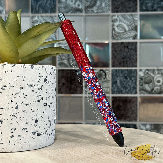 Custom Pen - Red with RWB Glitter