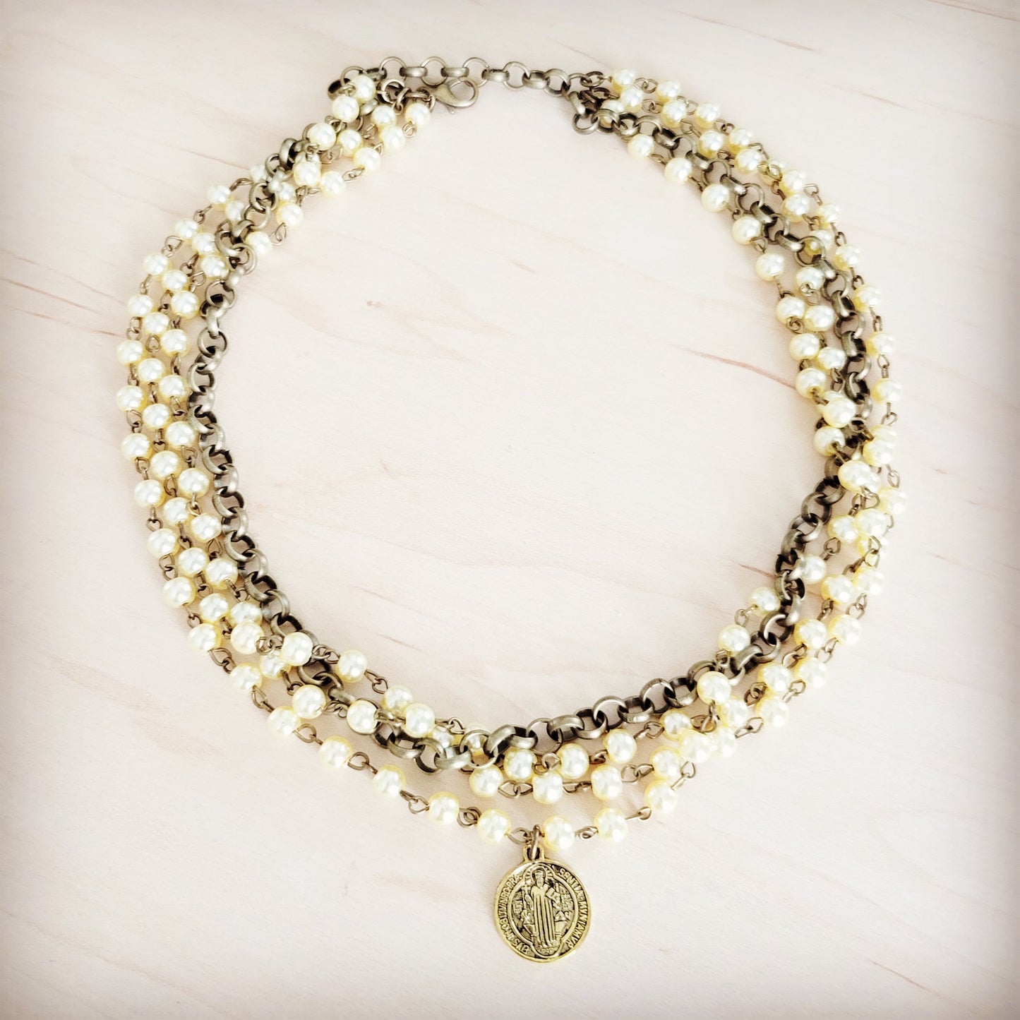 Champagne Pearl Beaded Collar Necklace w/ Pendant 263x