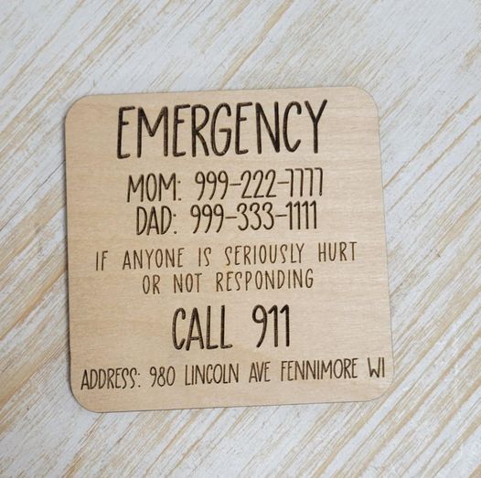 Custom Emergency info fridge magnet