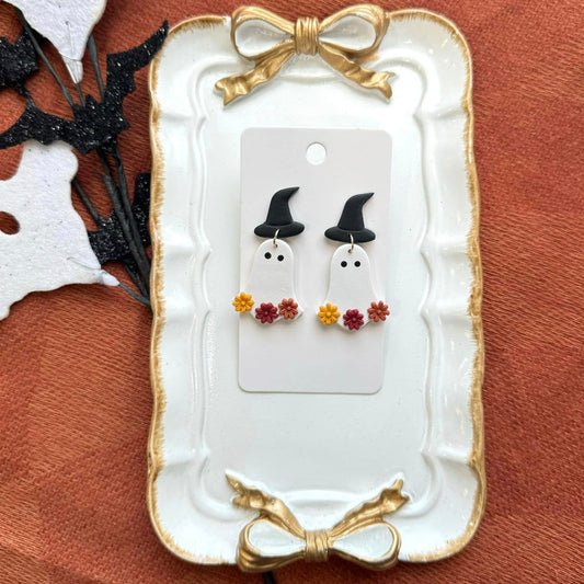Ghost Flowers Dangle Clay Handmade Earrings