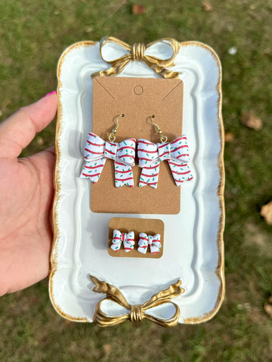 Christmas Cake Bow Dangle & Stud Clay Handmade Earrings